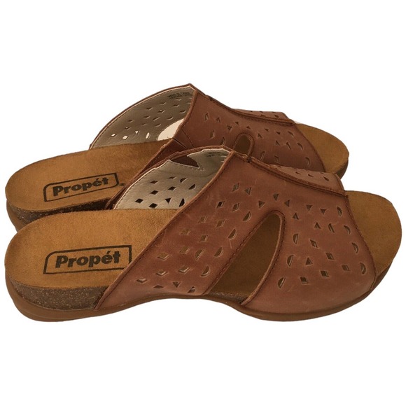 Propet Fionna Leather Cork Laser Cut Slides Sandal Womens Brown 7 - Picture 6 of 14